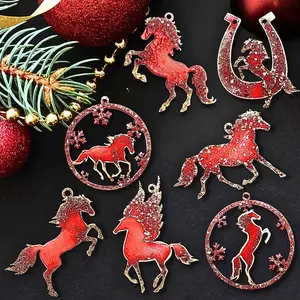 Red Horse Set Handmade Resin Christmas Ornament Collection Festive Red Horse Design for Christmas Tree and Holiday Decor