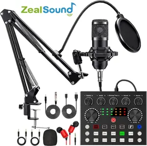 ZealSound  Podcast Equipment Bundle Live Streaming Microphone & Sound Card Set with Headphones & Studio Monitor for TikTok YouTube Outdoor Singing Audio Mixer Kit USB Interface Complete Accessory Set Cable (ADDITIONAL OTG CABLE FOR PHONE NOT INLUCDED )