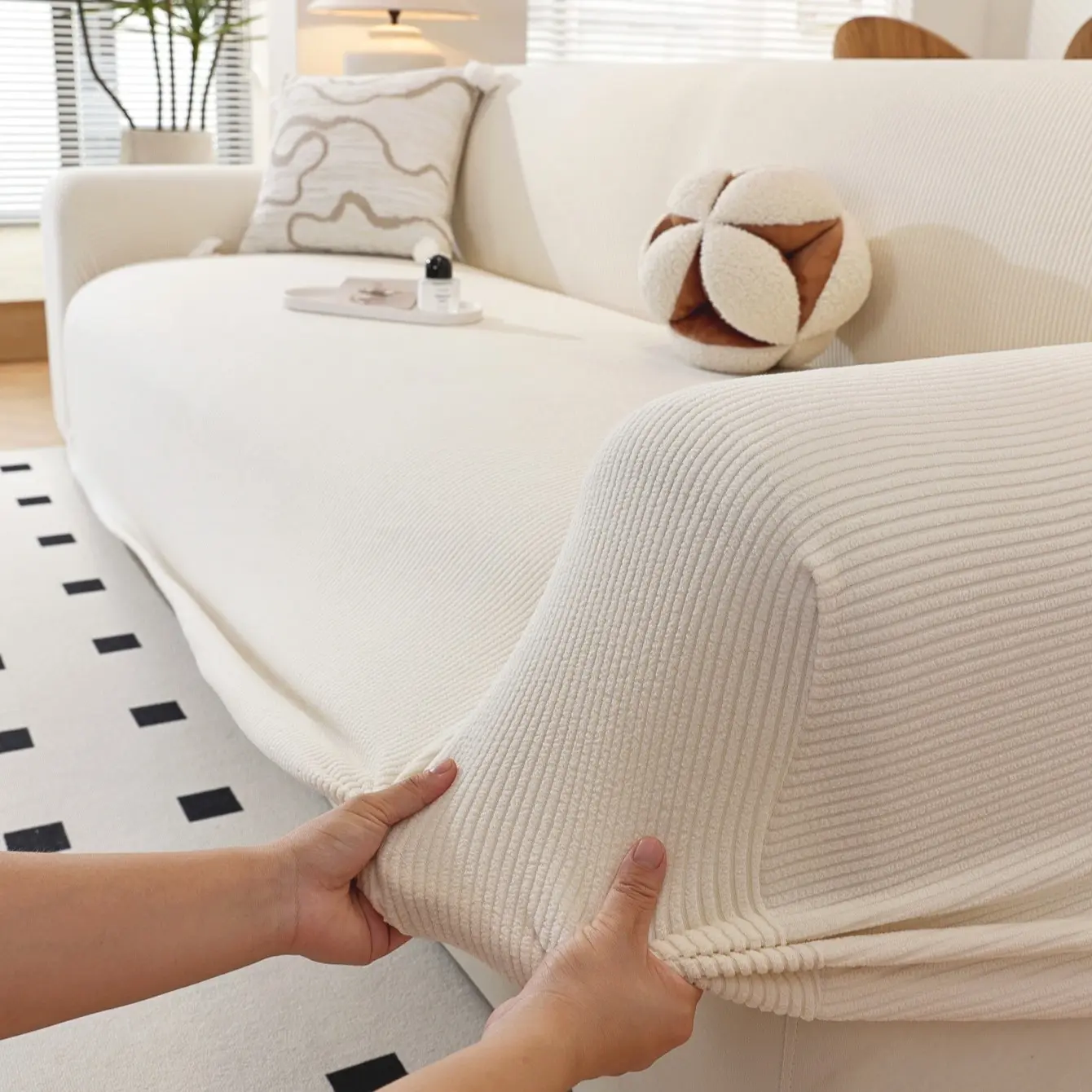Elastic Jacquard Sofa Cover, One-Piece Stretch Sofa Cover, Solid Color, Full Coverage, Pet-Proof, Slip-Resistant, Stain-Resistant, Dustproof Sofa Slipcover, Stretch Jacquard Slipcover