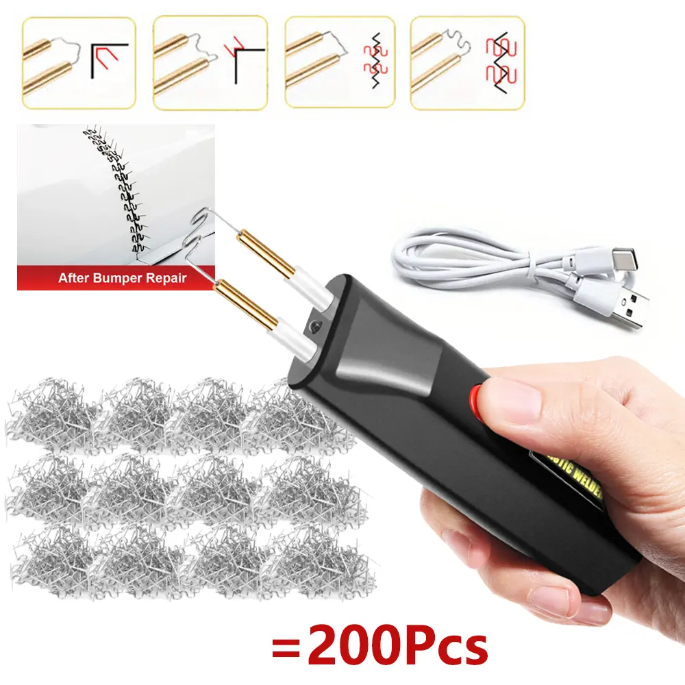 100W USB Cordless Portable Mini Plastic Welder Kit, 2-in-1 Set with 200 Welding Nails for Car Bumper, Dashboard Repair