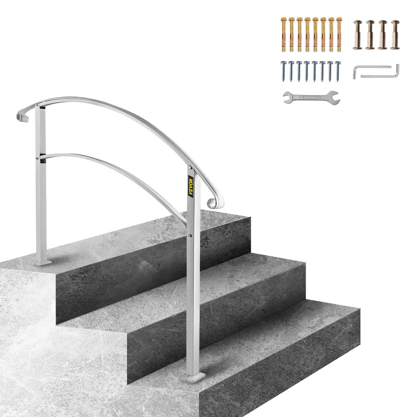【Summerfinds】VEVOR Handrails for Outdoor Steps Fit 1 or 3 Steps Outdoor Stair RailingWhite Wrought Iron HandrailFlexible Front Porch Hand RailTransitional Handrails for Concrete Steps or Wooden Stairs