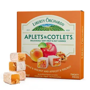 Liberty Orchards Original Aplets & Cotlets - Gourmet Chewy Snack in Gift Box, Gluten Free, Lokum with Nuts, Apricot Walnut Vegan Turkish Delight Candy 10 Oz