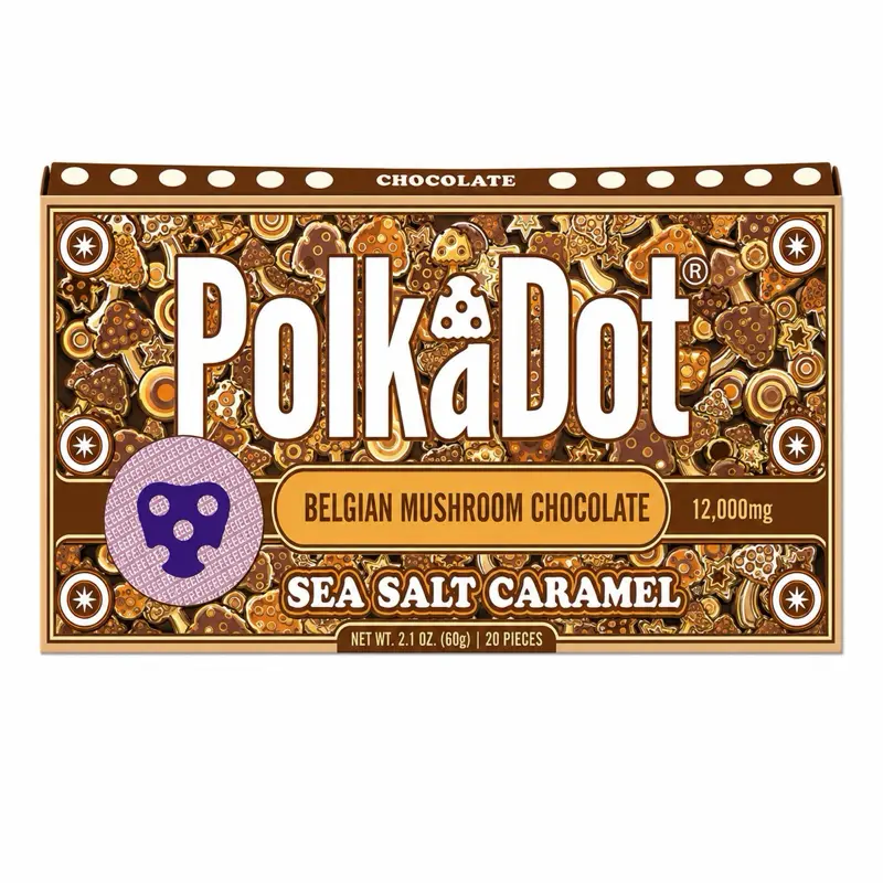 Polkadot Belgian Chocolate, 20 Count, High Potency Plant-based Mushroom Snack, Sea Salt Caramel, 100% Organic, High-Quality Ingredients, Made in USA, All Natural, Healthy Chocolate, 20 Piece Chocolate Bar