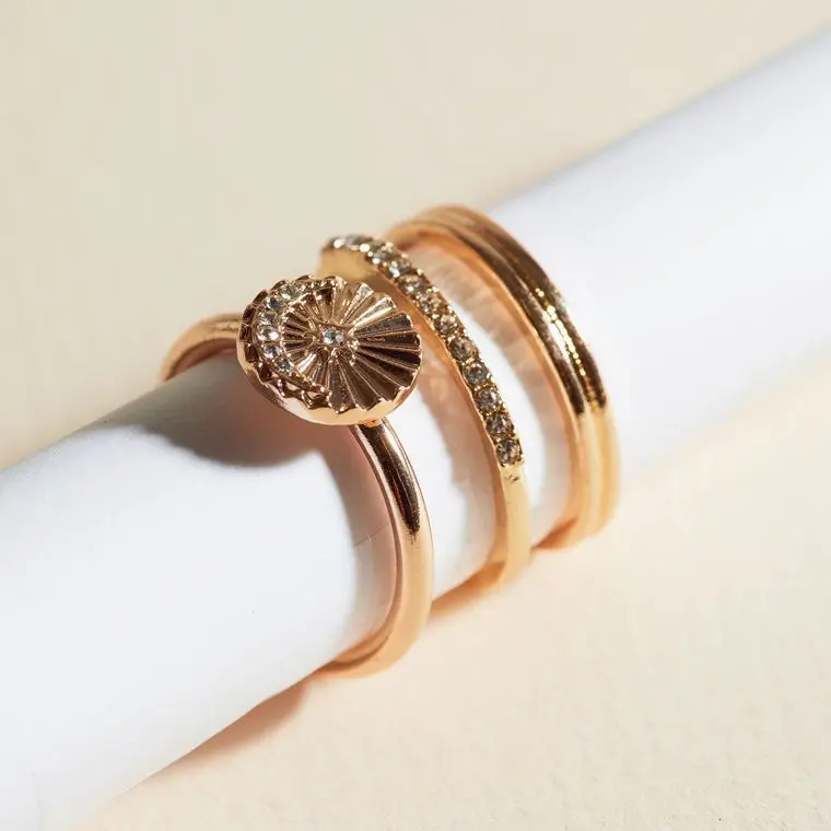Set of 3 Rhinestone Signet Rings