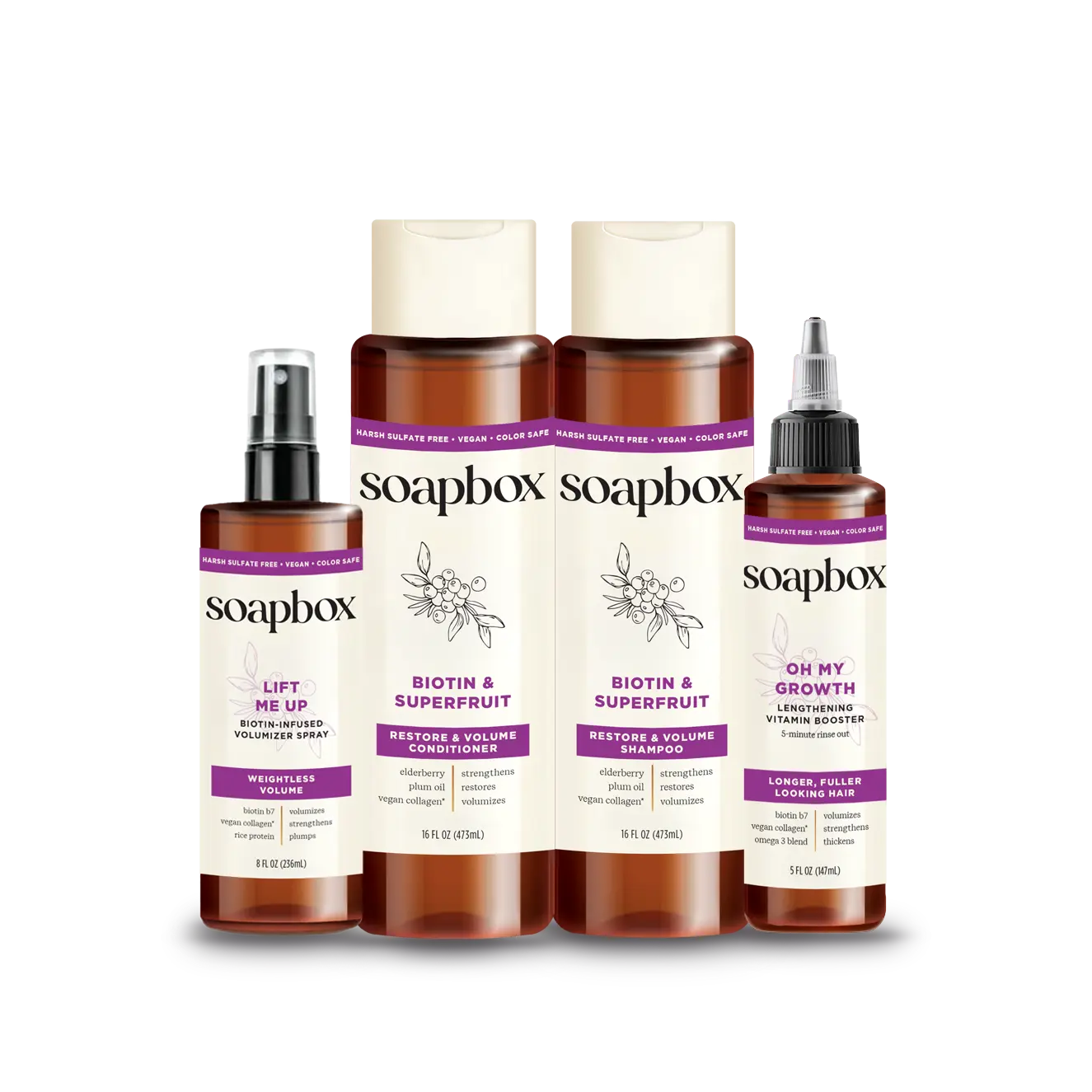 Soapbox Biotin & Superfruit Shampoo + Conditioner Set - Voluminous Hair Boost with Vegan Collagen, Aloe & Shea - Color-Safe, Sulfate & Paraben-Free