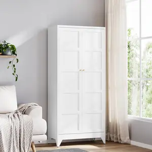 Yizosh Metal Storage Cabinet with 2 Doors and 4 Adjustable Shelves,- 72" White Kitchen Pantry Storage Cabinet for Kitchen,Living Room,Dining Room