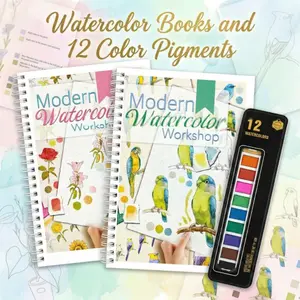 Watercolor Painting Set for Adults, 2 Floral & Bird-Themed Sketchbooks, 12 Vibrant Colors, Thick No Bleed Paper, Step-By-Step Guide, Handcraft Set