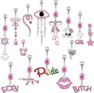 15PCS 14G Stainless Steel Belly Button Rings for Women with AAA Cubic Zirconia