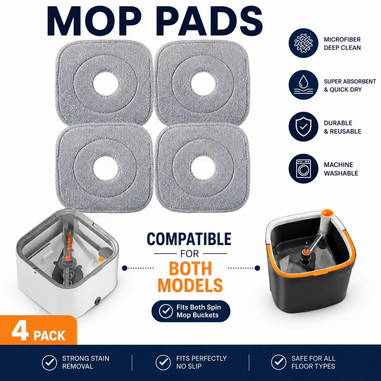 KZKR Spin Mop Replacement Heads, 4-8 Pack Microfiber Mopheads - Square 9x9 in Size Covers More Floor, Machine Washable Easy Care Spin Mop Accessories for Smooth Dual Compartment Models