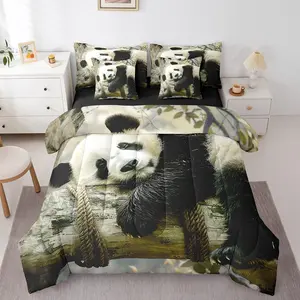 Feelyou 7-Piece Cartoon Panda Bedding Set - Microfiber, Breathable Soft Animal Blanket, Quilt, Blanket, Includes Comforter, Sheet Set, Pillowcases for Kids, Quilt Set, Blanket Set