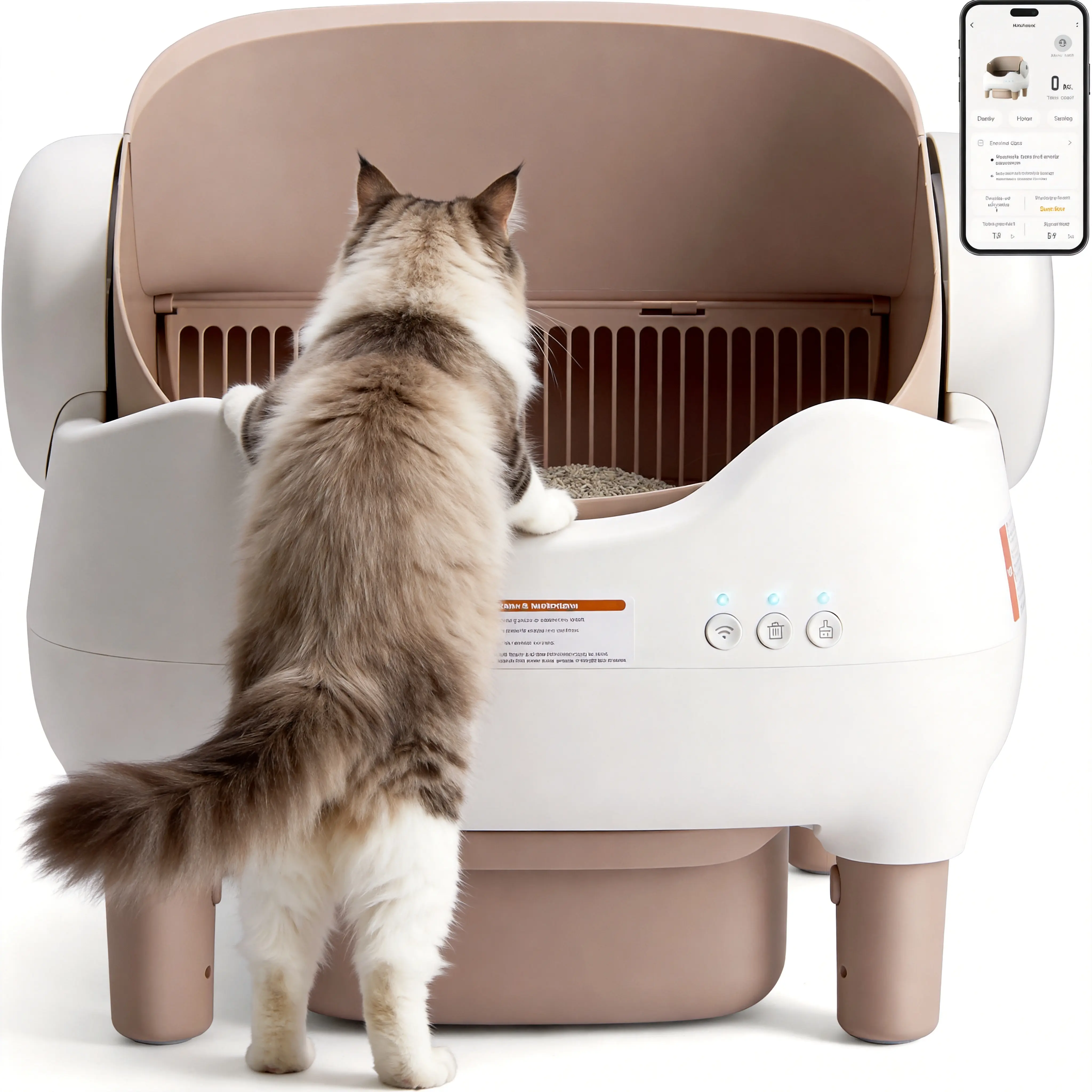 【2026 New Cat Ear Modeling 】Self Cleaning Litter Box, Automatic Cat Litter Box with APP Control, Odor-Free  Large Waste Bin, Open-Top for Multi Cats