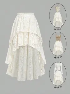 Vintage Royal Floral Embroidered Women's Bottoms Skirt, Asymmetrical Hem, Elegant Chic Formal Party Dress, Valentine's Day, Birthday, Wedding Guest