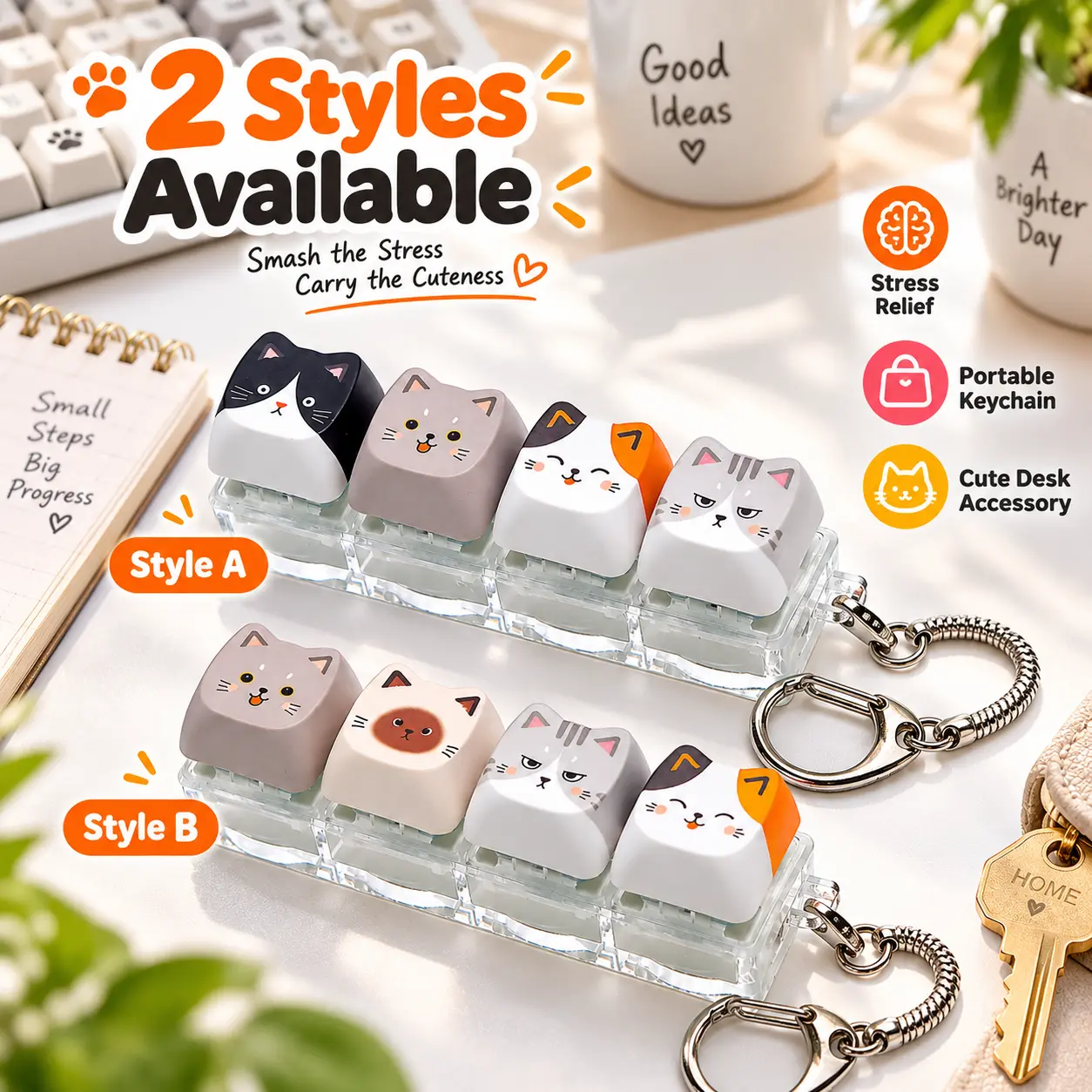Pet Fidget Keychain, ASMR Clicky Mechanical Keycap Toy, Cute Cat & Dog Bag Charm, Portable Pocket Fidget Gadget, Unique Novelty Stress Relief Gift for Adults Teens