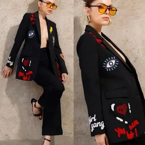 Eva Blazer - Women's Fashionable Blazer with Eye and Heart Embroidery, Perfect for Womenswear and Suit Outfits