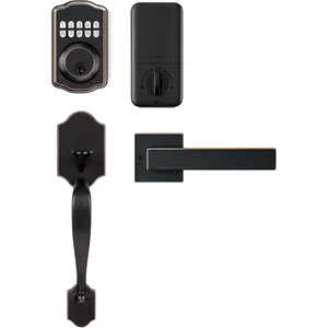 Keyless Entry Door Lock Deadbolt with Handle, Fits Standard Right and Left Hand Front Doors, Customizable Button  Keypad, Oil-Rubbed Bronze Finish