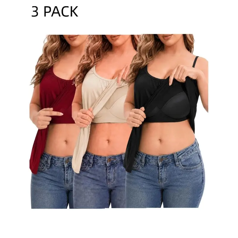 3-Pack of Summer Tank Tops with Built-in Padding; Seamless, Sleeveless Undershirts That Can Be Worn as Outerwear or as a Base Layer; Soft, Loose-fitting, and Flowing; with Adjustable Thin Straps