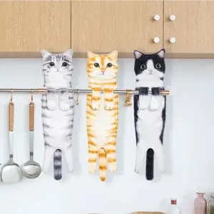 Cat Hand Towel Ball - Super Absorbent Coral Fleece Quick Dry Hanging Loop for Kitchen Bathroom Compact Design Versatile Use