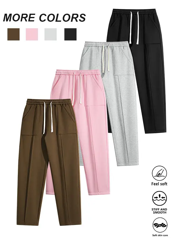 Clean Gent women’s casual loose-fit solid-color joggers/sweatpants, simple relaxed athletic-casual pants, made from soft, skin-friendly cotton fabric that is comfortable, joggers with a drawstring waist, workout pants for the gym, autumn/winter loungewear