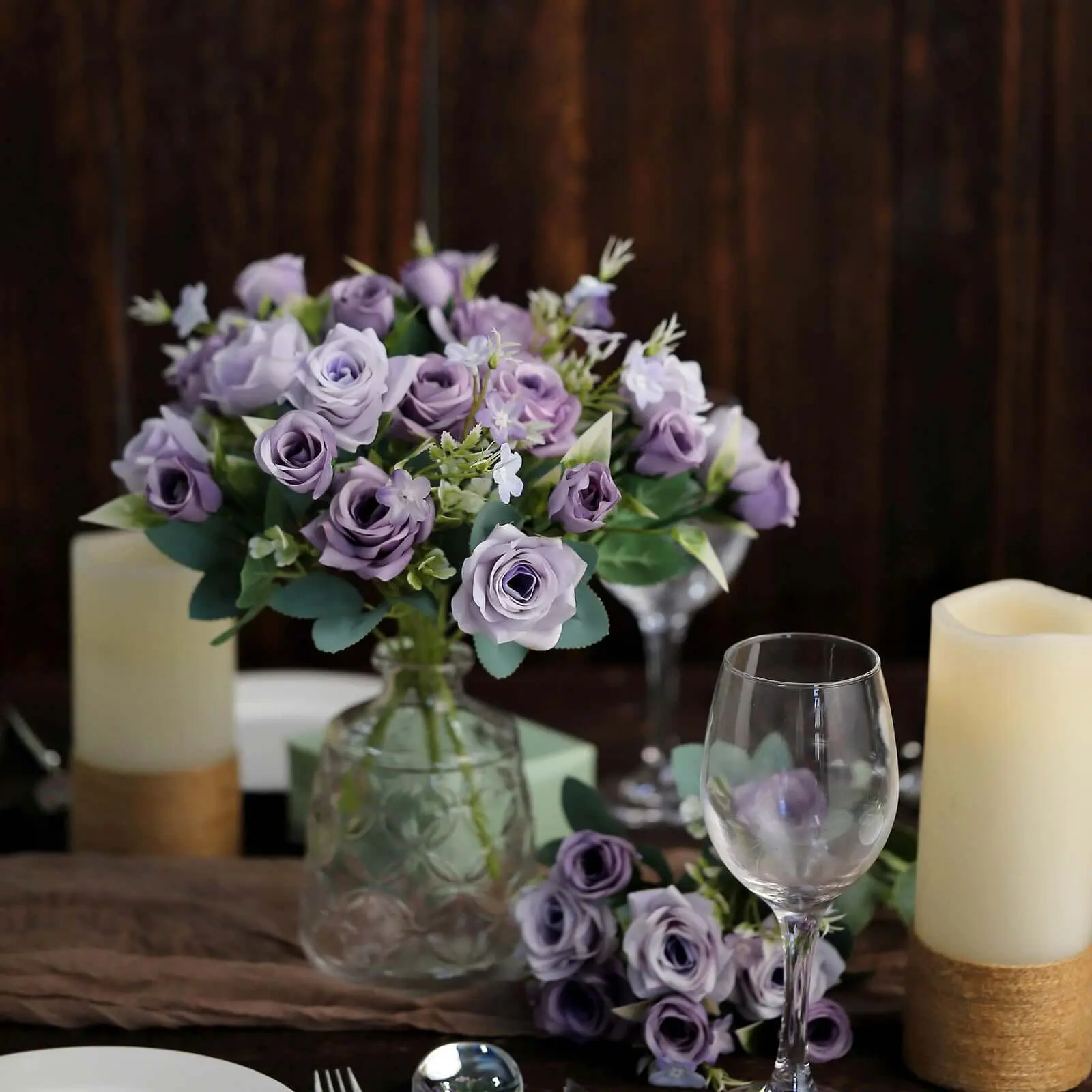 4-Pack 12" Lifelike Artificial Lavender Lilac Rose Bushes, Silk Fake Flowers for Indoor/Outdoor Decor, Table Centerpiece Home Supplies, Lifelike Artificial Flower