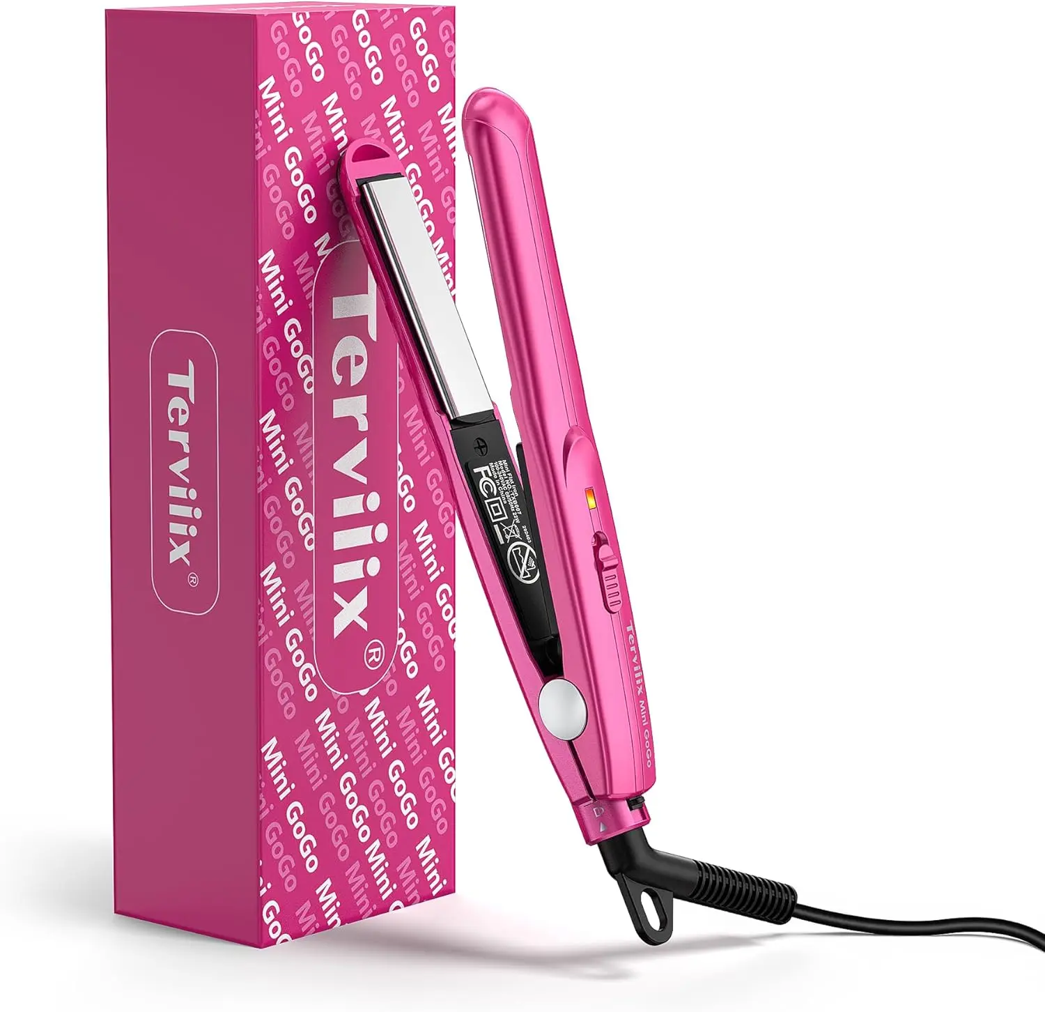 Terviiix Mini Flat Iron, 1/2 Inch Hair Straightener for Bangs Edges, Pink | For Short Hair, Touch-ups, Bob, Pixie cuts, Ceramic, Dual Voltage Travel, Lightweight with Pouch