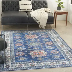 Nourison Fulton Persian Vintage Non-Slip Flatweave Indoor Classic Child-Friendly Blue Area Rug, Home Decor Piece for Living Room Decor, Home Decor Rug