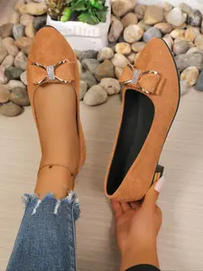 Women's Pointed Toe Loafers with Bow Metal Buckle, Elegant Vintage Style, Comfortable Flat Sole, Perfect for Work and Casual Wear, Bowknot Design Shoes