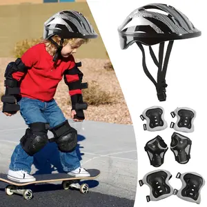 Seven Piece Kids Bicycle Safety Gear Set Including Helmet Knee Elbow Pads and Wrist Guards for Cycling and Skating