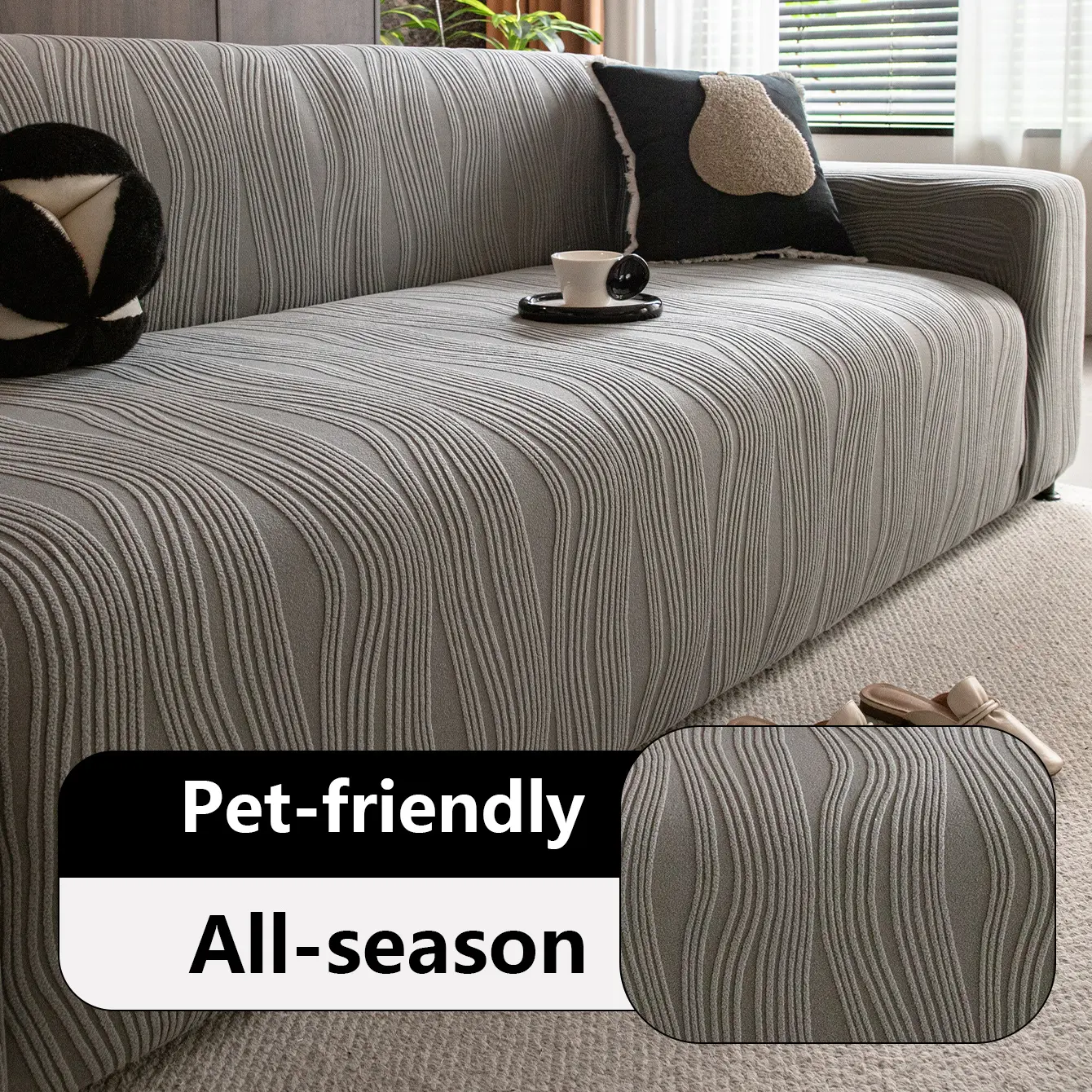 Soft Breathable Sofa Cover, Elastic Sofa Slipcover, Washable Sofa Slipcover, Durable Fleece Fabric, All-Season Use, Suitable for Living Room Bedroom Office, Soft Couch Protector