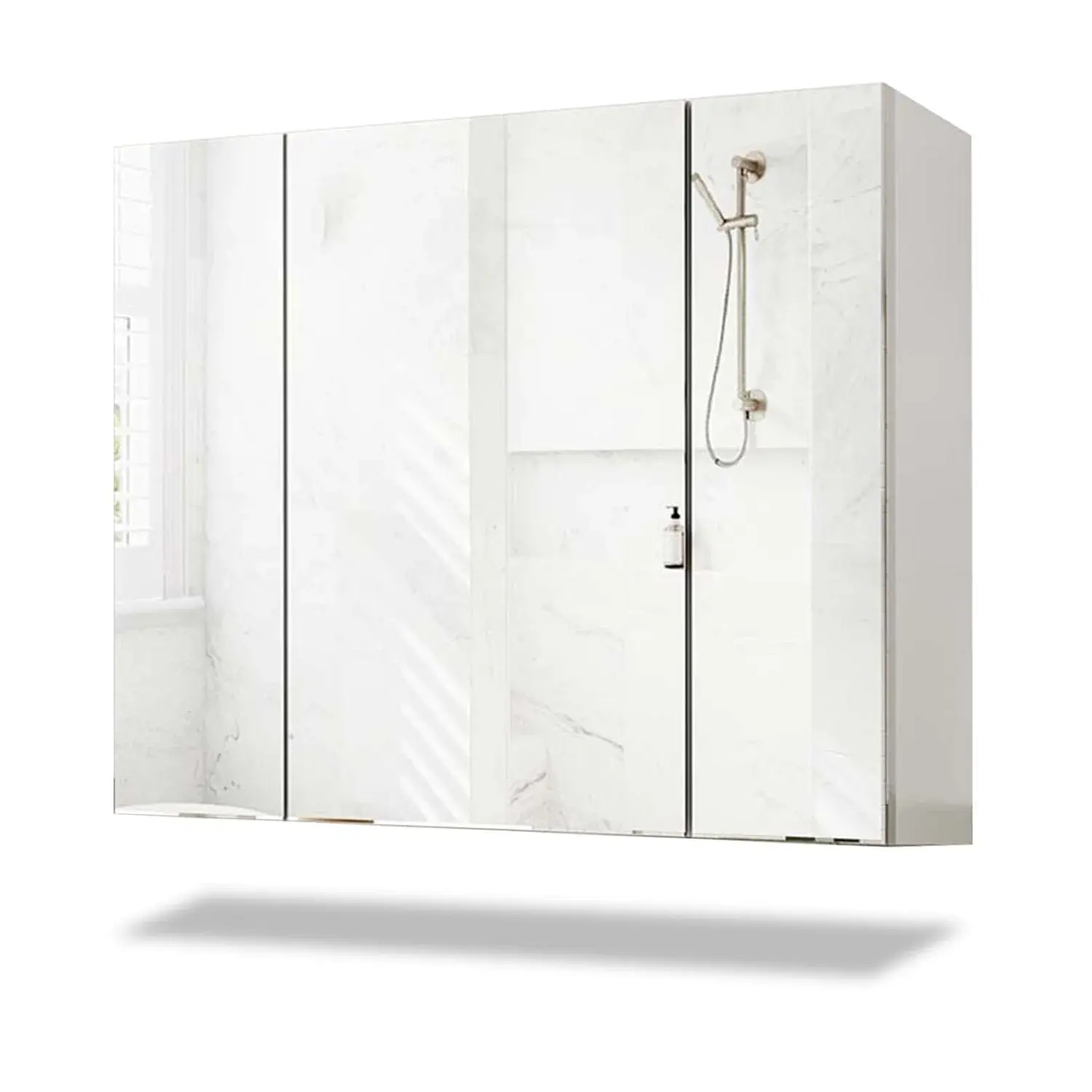 Sikaic White 3-Door Wall Bathroom Cabinet with Mirror and Storage, Bathroom Medicine Cabinet with 3-Doors Mirror, Glass, Assembly Required