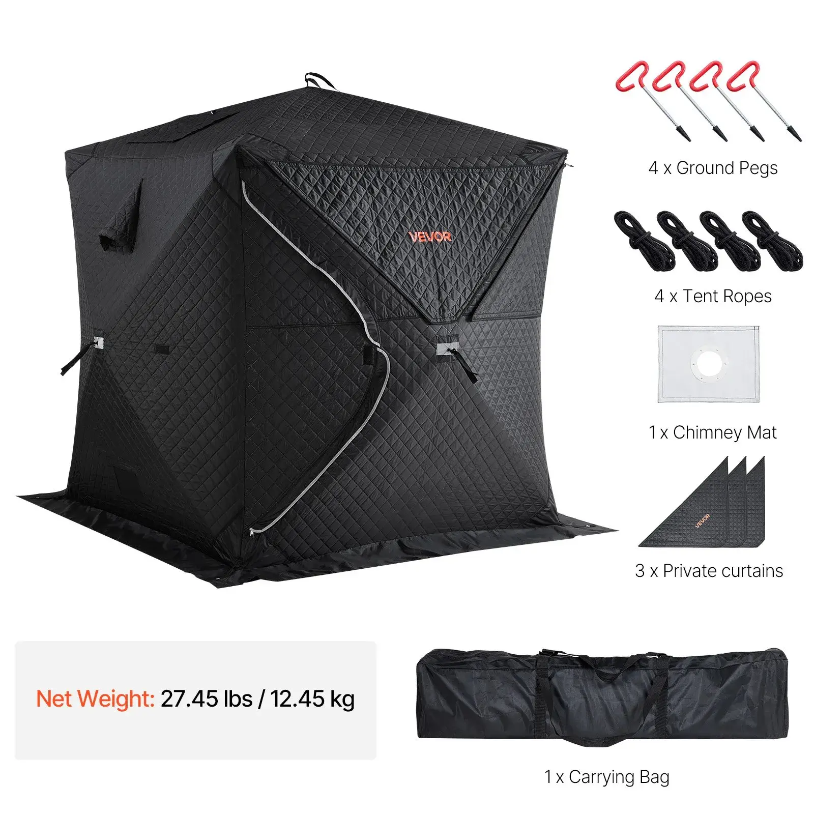 【Summerfinds】VEVOR Pro 4-Person Portable Outdoor Steam & Dry Sauna Tent, Heavy-Duty Oxford Cloth & Carbon Steel Frame, Easy Setup Camping Dome Tent for Backyard & Camping, Black, Easy Setup Tents