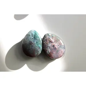 Red Moss Agate Gauge Plugs, Convex Teardrop Double Flare Fit, Natural Grounding Stone Jewelry for Stretched Ears, 1 Pair