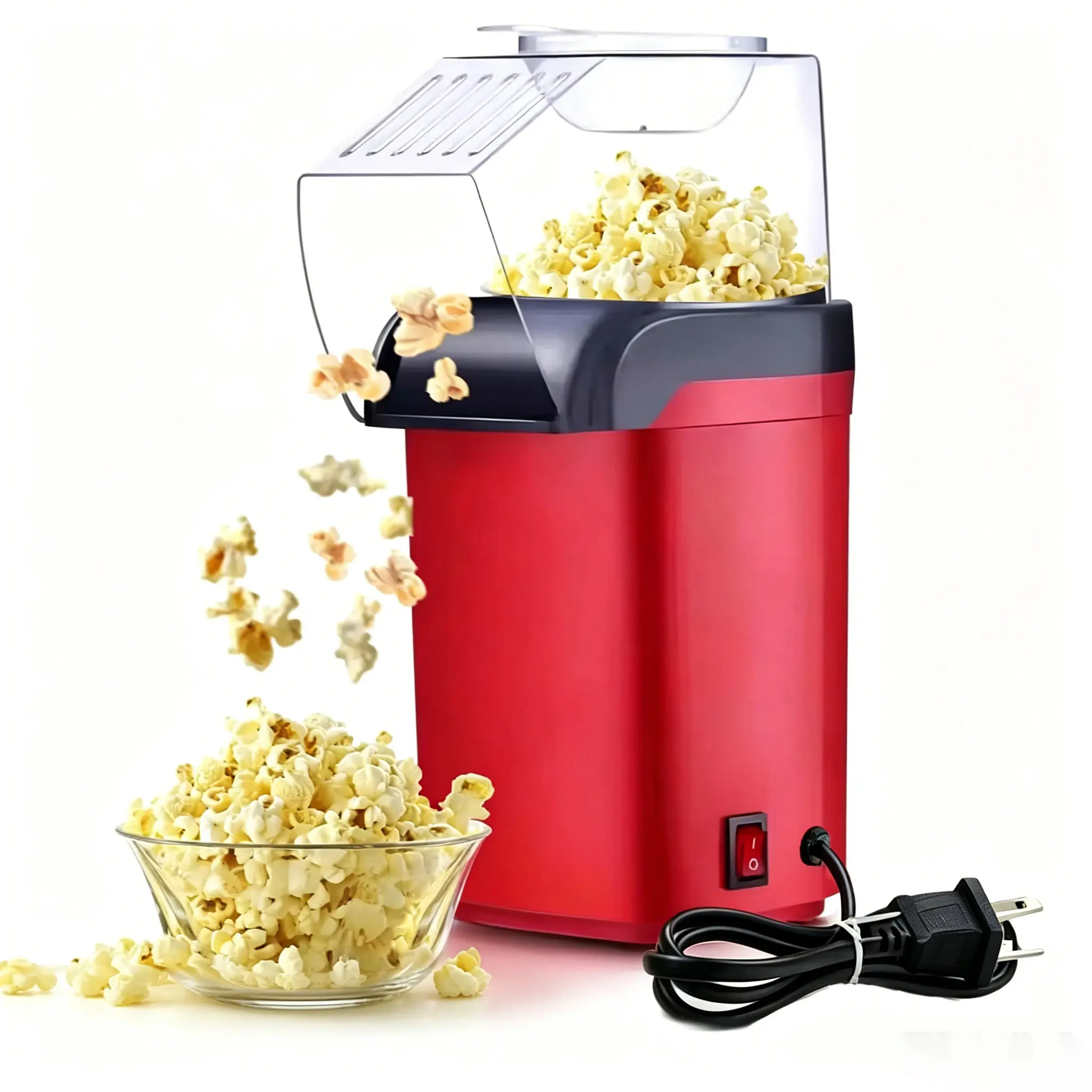 1200W Hot Air Popcorn Maker Set - Home Oil-Free, Fat-Free Air Popper, Compact Space Saver, Easy to Clean & Use, Durable Kitchen Appliance, Ideal for Movie Night, Kids' Birthday Party Gift, Watch Party
