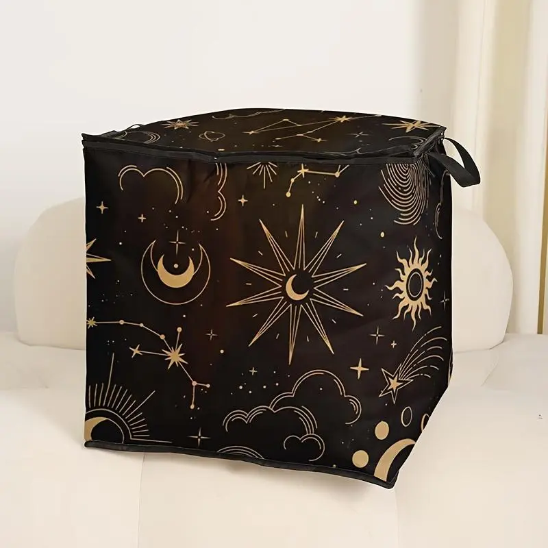 1 Sun, Moon and star printed quilt storage bag, a cute and practical children's bedding organizer, made of durable materials, with an easy-to-carry handle, Bedding Storage Bags, suitable for home use, perfect for storing blankets and toys