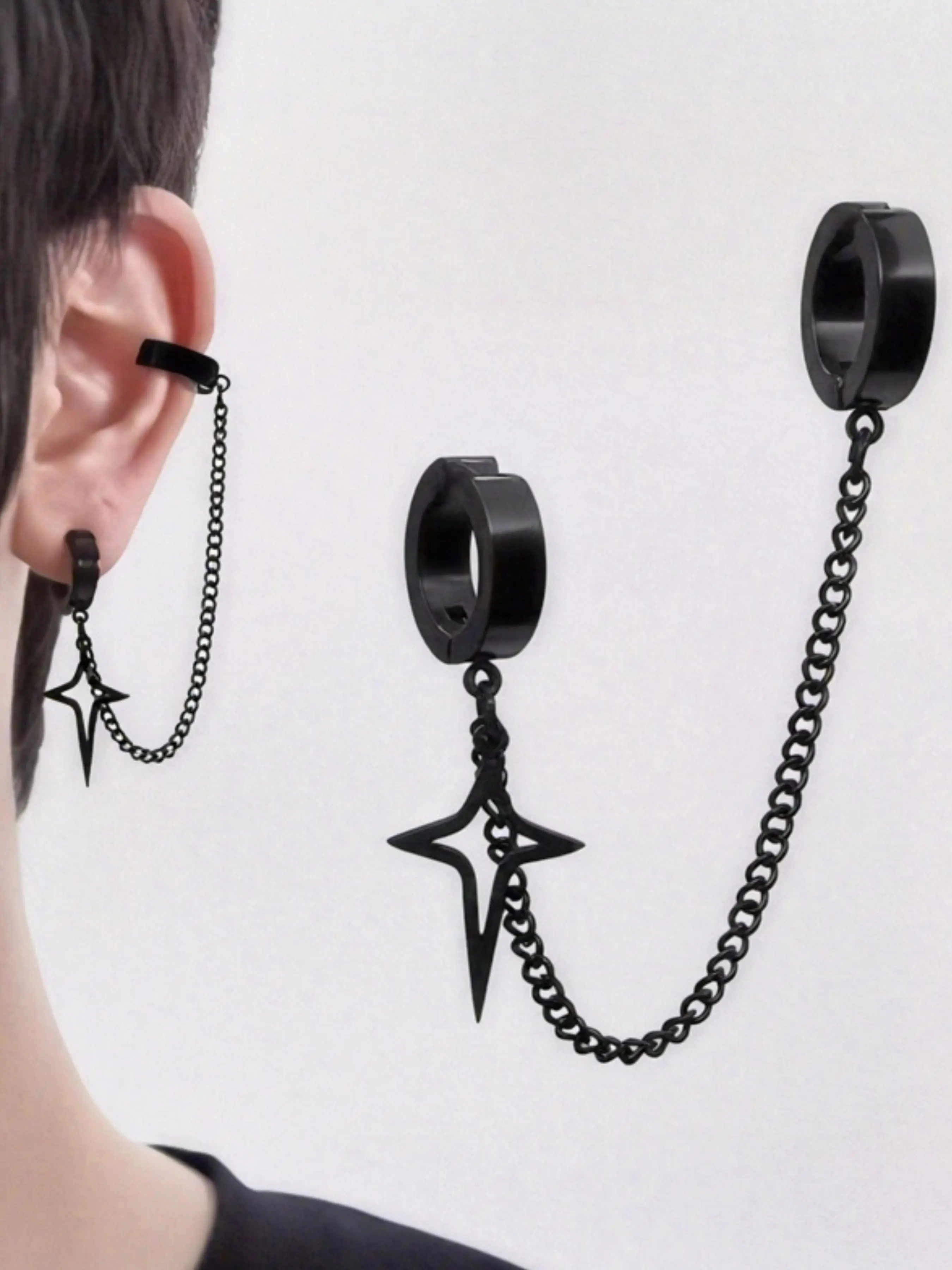 1pc 304 Stainless Steel Hip Hop Style Chain Pendant Earring, No Piercing Needed, Perfect for Daily Wear & Parties, Ideal Gift, Non Piercing Earrings, Non Piercing Jewelry, Trendy Jewelry