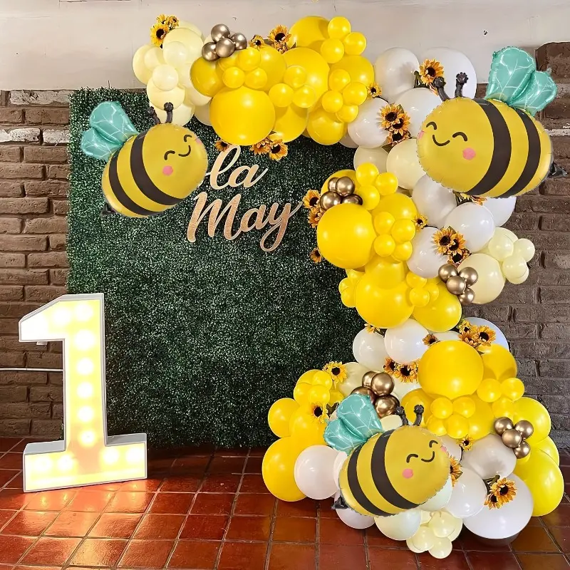 140pcs Bee Theme Balloon Letter Kit, Yellow & White Festive Balloons for Wedding, Birthday, Baby Shower Party Decorations (Home & Party Supplies)