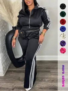 Women's Casual Long Sleeve Zip Up Jacket & Pants Set for Spring & Fall, Women's Clothes for Daily Wear, Streetwear Tracksuit Set