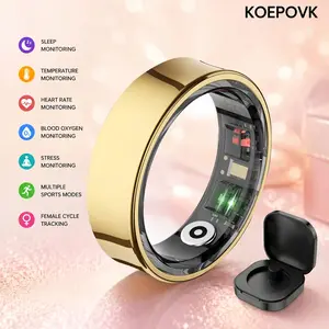 Titanium Smart Ring IP68 Health & Fitness Tracker with 24/7 Heart Rate, Sleep, Blood Oxygen, Stress & Body Temperature Monitoring, Sport Modes, No Subscription App, 3-5 Days Battery Life, iOS & Android Compatible Koepovk
