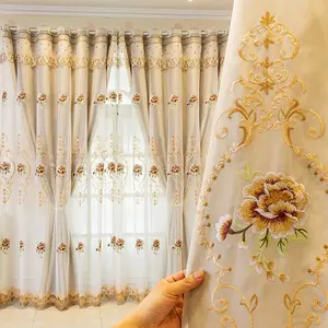 European Style Elegant Curtains, Double Layer Cloth and Lace, High-End Luxurious Embroidered Drapes for Living Room and Bedroom, Home Decoration, Home Ambiance, Easy Installation