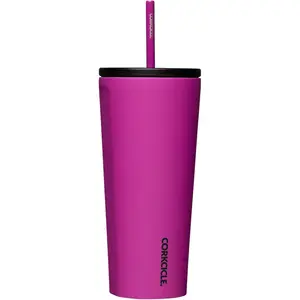 Corkcicle Cold Cup Insulated Tumbler with Straw - 24 oz Berry Punch - Triple-Insulated Stainless Steel - Keeps Drinks Cold for 12 Hours - Leak-Resistant Lid - Summer Drinkware Gift - Reusable & Dishwasher Safe - Flasks