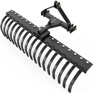 50" Landscape Rake Tractor Attachment,3 Point Quick Hitch Rock Rake for Tractor Category 1 to Collecting Gravels Leaves Branches,17 Replaceable Spring Steel Tines,5 Angle Adjustment,Black