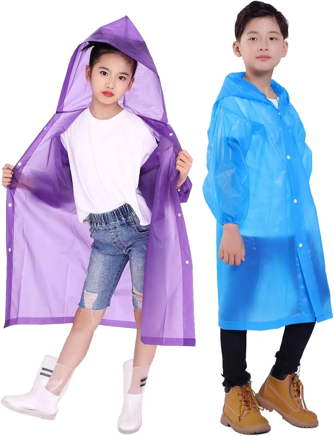 Kids Rain Jacket, 2 Pack Rain Ponchos for Kids - Reusable Raincoats for Boys and Girls Waterproof Outdoor Rain Gear(Gift)