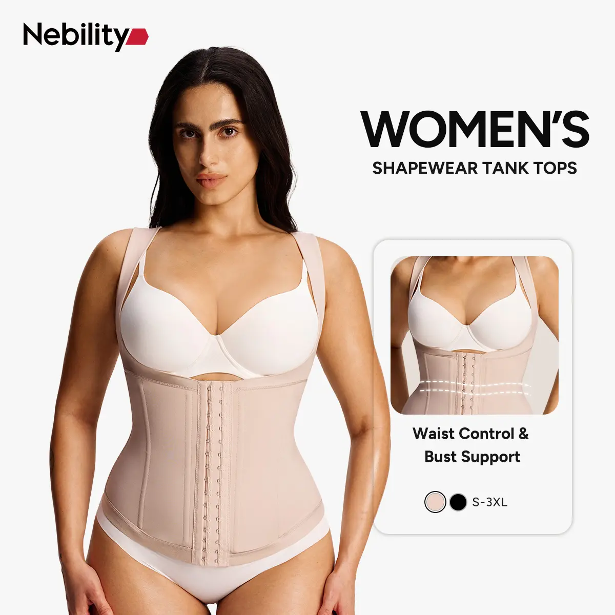 Nebility Women's Shapewear Tank Top - Multi-Size Postpartum Cincher Corset with Bust Support, Tummy Control, Adjustable Fit, High Waist, Body Sculptor for 2XL/3XL Postpartum Recovery, Sport Workout