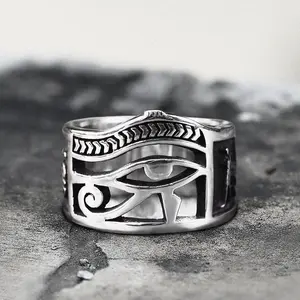 GTHIC Unisex Egyptian Eye of Ra Ankh Egypt Ring Stainless Steel Statement Jewelry for Daily Wear