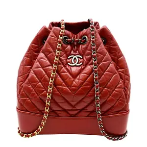 Pre-owned CHANEL Leather Backpacks g Red Gabrielle Chevron Aged Calfskin Backpack Bag Red
