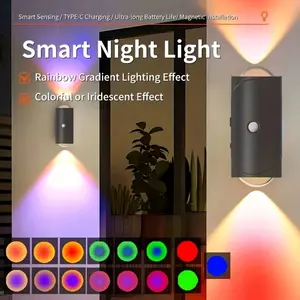 2pc Dual-Head Sunset Lights with Smart Motion Sensor, 15 Color LED Wall Lamp Decorative Wall Light for Bedroom Office Hallway, USB Rechargeable Touch Control