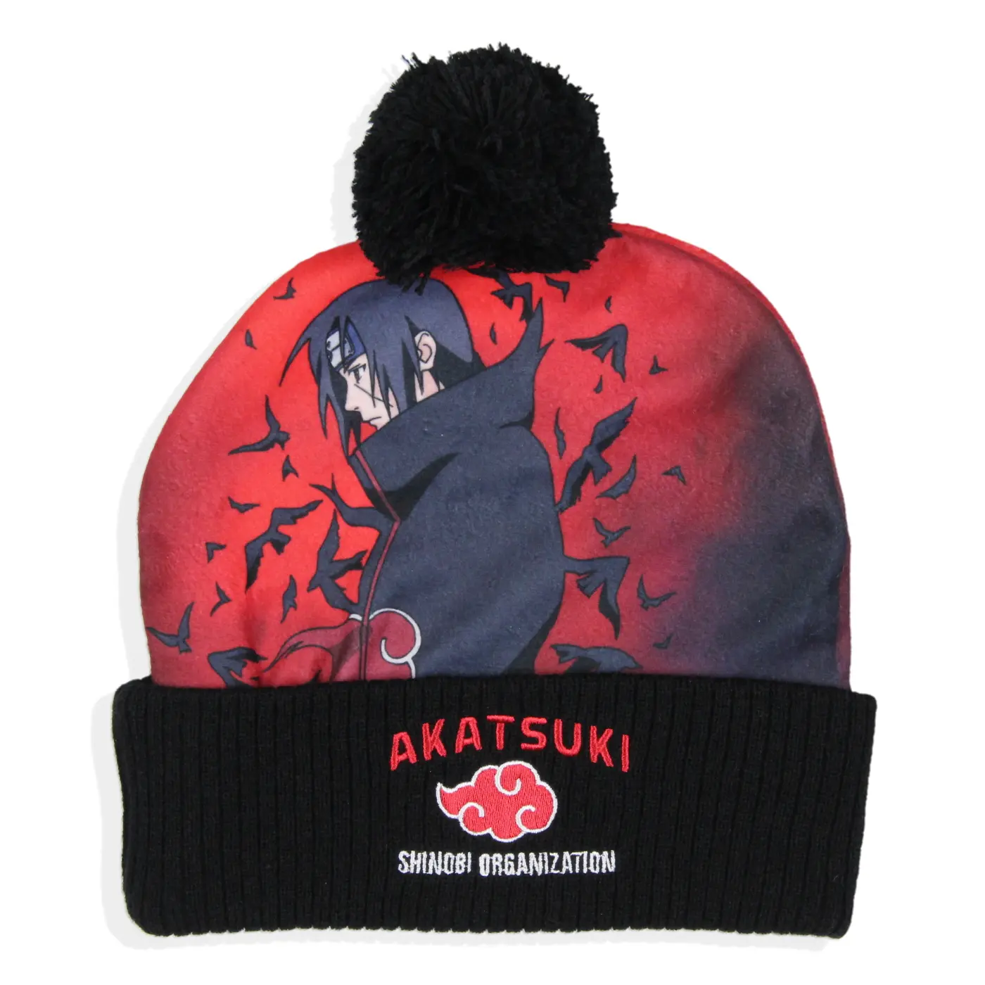 Naruto Shippuden Beanie Itachi Akatsuki Shinobi Organization Cuffed Pom Cap Hat, Acrylic, Anime Hats