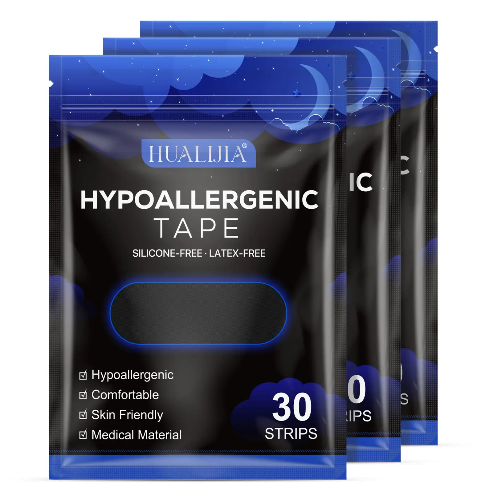 Hualijia Mouth Tape 30pcs, Hypoallergenic Sleep Tape, High Adhesive Breath Control Patch, Prevents Snoring, Comfortable Sleep, Non-Irritating, Molded to Lip Shape