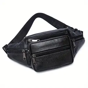 High quality genuine leather waist bag adjustable shoulder straps, soft cowhide crossbody bag, suitable for daily commuting and outdoor running sports