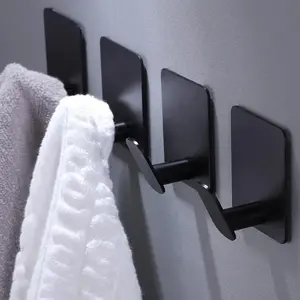 Wall-Mounted Towel Hooks, 4 Counts Modern Stainless Steel Adhesive Towel Hooks, Home Organizers for Dormitory, Bathroom & Kitchen, Self-Adhesive Hooks