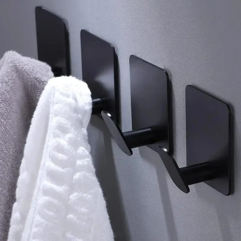 Wall-Mounted Towel Hooks, 4 Counts Modern Stainless Steel Adhesive Towel Hooks, Home Organizers for Dormitory, Bathroom & Kitchen, Self-Adhesive Hooks